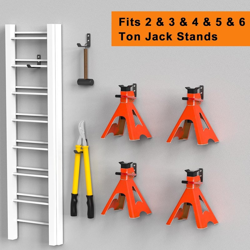 lcusepu Jack Stand Wall Mount Organizer, Car Jack Stands Wall Hooks for Hanging, Universal Upgrade Designed Garage Hook, Heavy Duty Hooks Fits 2 & 3 & 4 & 5 & 6 Ton Heavy Duty Jack Stands (4 Pack) - Image 4
